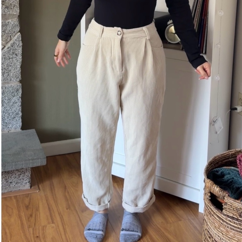 Cream Corduroy Straight Leg Pants